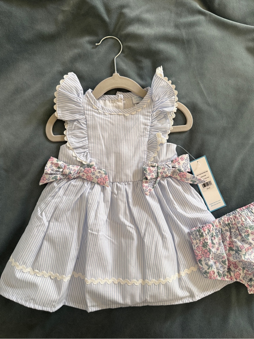 NWT Draper James Blue Striped Baby Girl Dress 6-9M Ruffle Bow